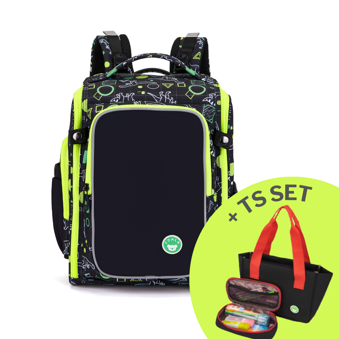 [NEW 2026][PRE-ORDER] - CoalaKids School Bag - PRIMO Premium (L) - Neon Dino/Green