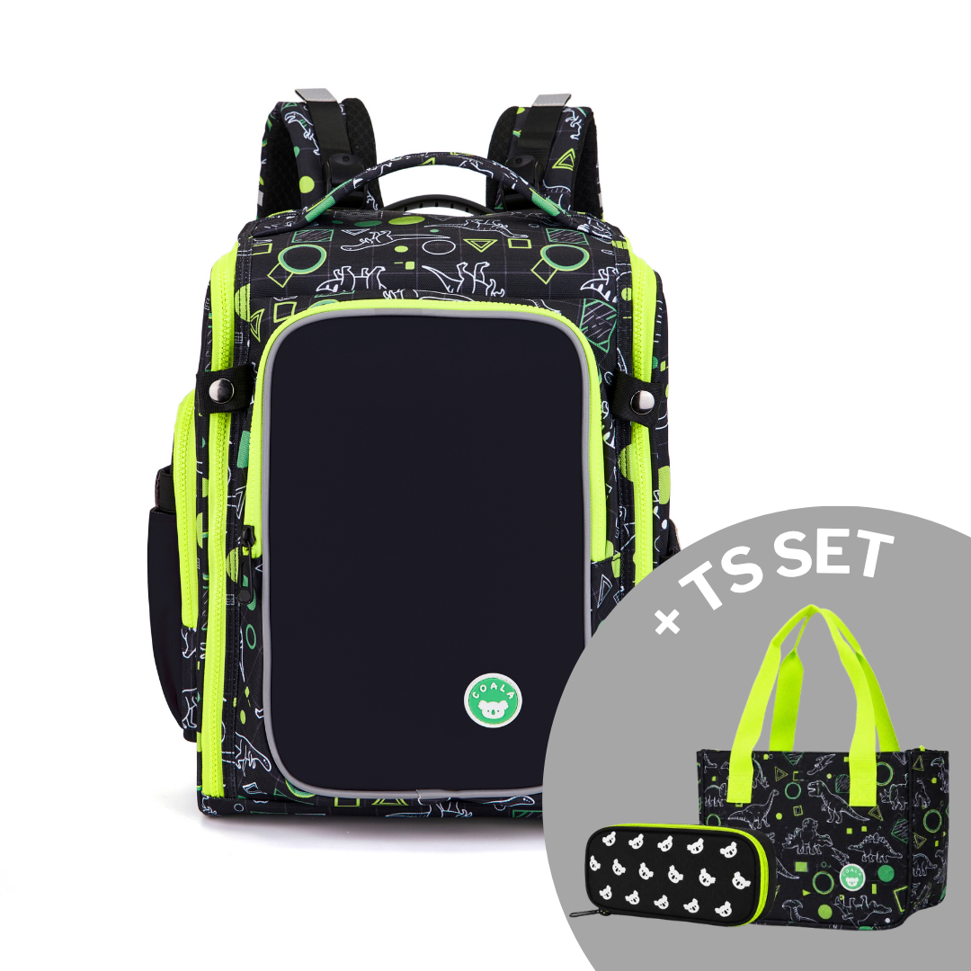 CoalaKids School Bag - PRIMO Premium (L) - Neon Dino/Green